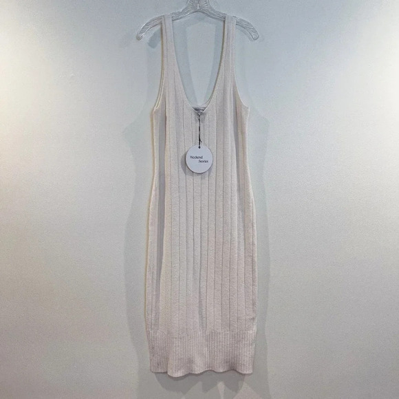 Weekend Stories Loreo Cream Cotton Blend Ribbed Scoop Neck Sleeveless Midi Dress - Picture 2 of 8